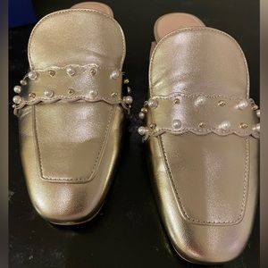 Stuart Weitzman gold mules, size 6